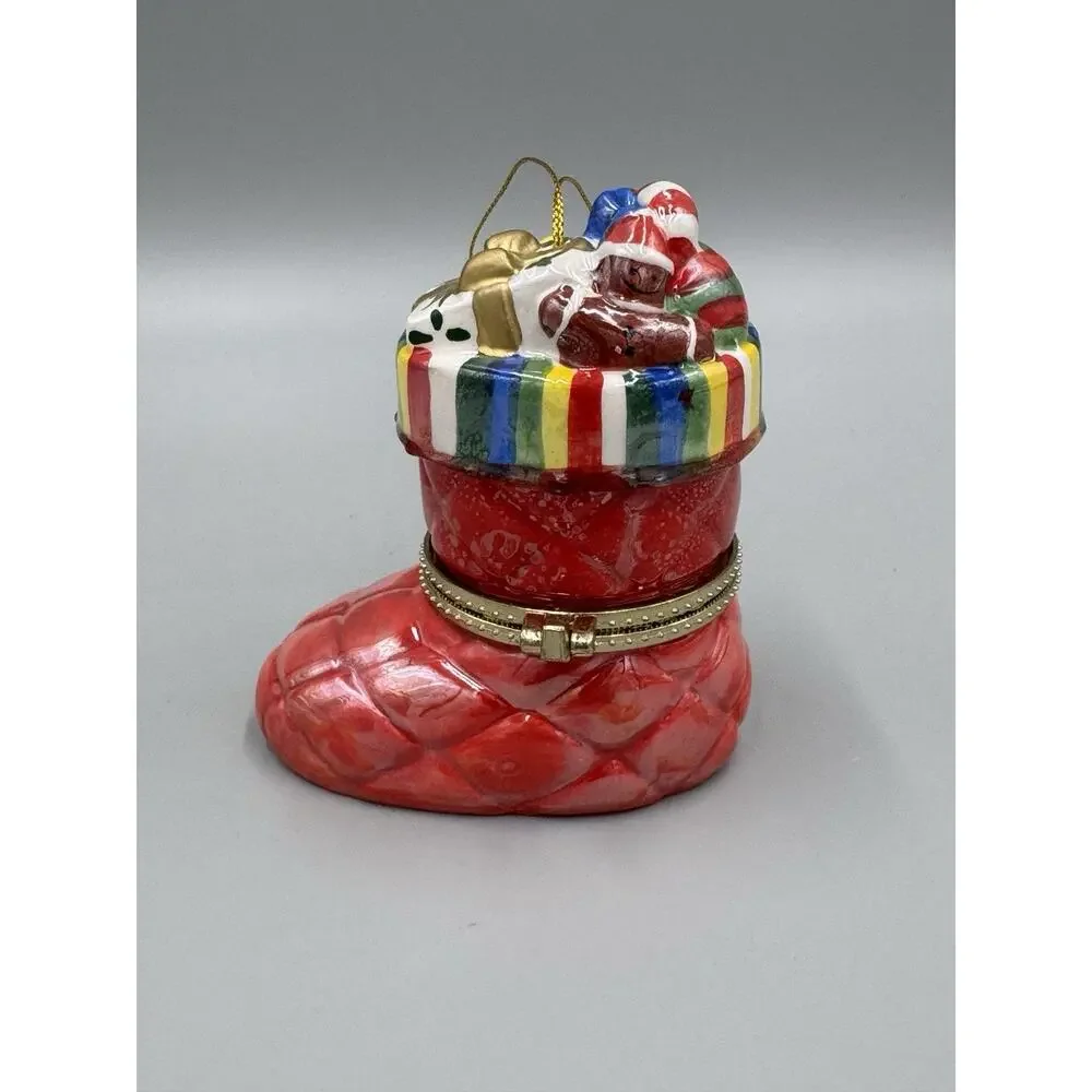 Animated Porcelain Stocking Musical Box Ornament - 12 Days Of Christmas